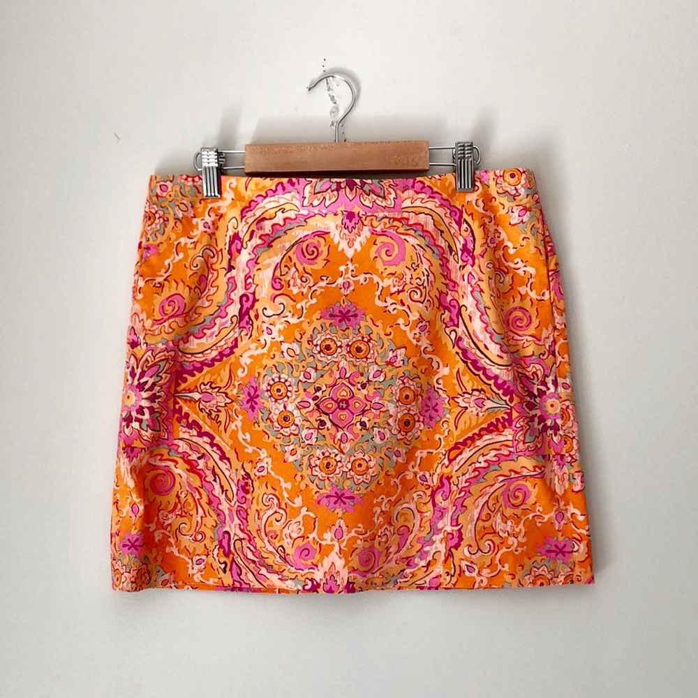 J. Crew Orange Paisley Cotton Skirt